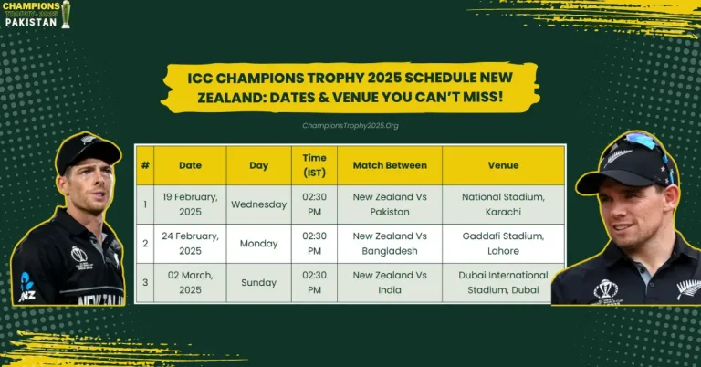 New Zealand’s schedule for 2025 Champions Trophy: Date, venues and timings