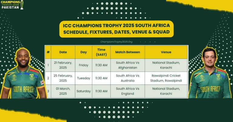 ICC Champions Trophy 2025 South Africa Schedule, Dates, Venue & Squad